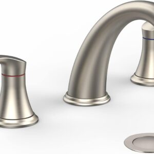Bathroom Sink Faucet, Faucet for Bathroom Sink, Widespread Brushed Nickel Bathroom Faucet 3 Hole with Stainless Steel Pop Up Drain and cUPC Lead-Free Hose - (Brushed Nickel)