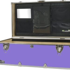 C&N Footlockers Happy Camper Trunk with LidMate Organizer - Camping Storage Chest - Durable with Lid Stay - 32 x 18 x 13.5 Inches (Lilac)