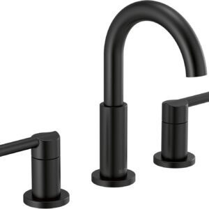 Delta Faucet Nicoli Widespread Bathroom Faucet 3 Hole, Matte Black Bathroom Faucet, Bathroom Sink Faucet, Drain Assembly, Matte Black 35749LF-BL