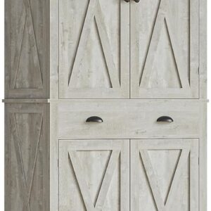 IRONCK Kitchen Pantry 72" Height,Storage Cabinet with Drawer, 4 Adjustable Shelves, Barn Doors, Freestanding Cupboard Rustic Maple