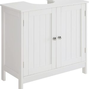Iwell Under Sink Storage Cabinet with 2 Doors and Shelf, Pedestal Sink Bathroom Vanity Cabinet, Space Saver Organizer, White