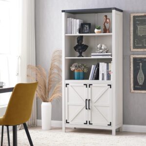 JXQTLINGMU Farmhouse Storage Cabinet, 5 Shelf Bookshelf, Bookcace, Pantry Cabinet, Versatile Storage Cabinet with Doors and Adjustable Shelves for Living Room, Bedroom, Kitchen (White)