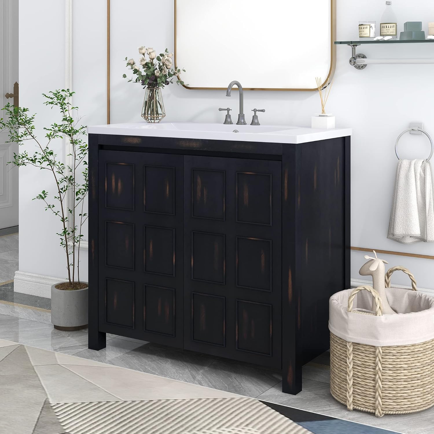 Merax 36" Bathroom Vanity Organizer with Sink,Combo Cabinet Set, Bathroom Storage Cabinet, Retro Espresso