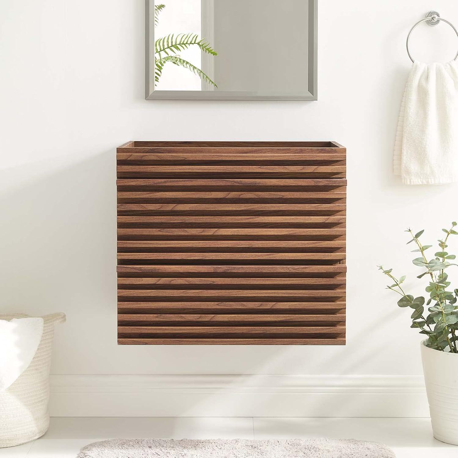 Modway Render 24" Wall-Mount Bathroom Vanity Cabinet in Walnut - Sink Basin Not Included