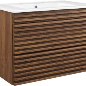 Modway Render Vanity with Sink-Floor, 30 Inch, Walnut White