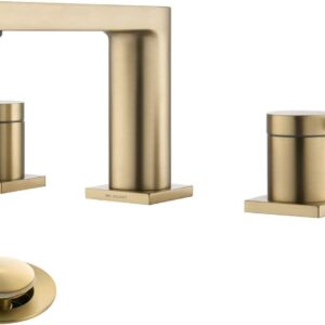 MR. FAUCET Widespread Bathroom Sink Faucets Set 3 Hole, 2-Handle Gold Vanity Faucet with Pop-up Drain Assembly, Brass Brushed Champagne Gold