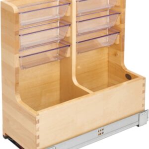 Rev-A-Shelf 441-15VSBSC-1 30 Inch Floor Mount L Shaped Wood Sink Vanity Cabinet Base Storage Organizer with Soft Close Slides and Bins, Natural Maple